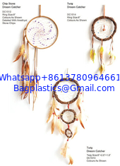 China Fashion Wind Chimes Indian Style Feather Leather Gold Dream Catcher for Home Decor Hanging Decoration Nice Gift supplier