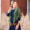 Mexican print knitted open poncho with roll neck, Green Free Knitting Crochet Woman supplier
