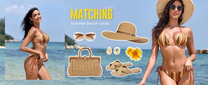 Triangle Bikini for Women Knitted Rope Halter Bikini Sets Bathing Suit Side Tie Swimsuits Beachwear Crochet Swimsuit Beach Overskirt Swimsuit Cover Ups Hand Crochet Shawl