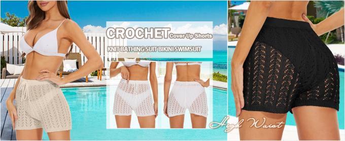 Womens Crochet Cover Up Shorts Hollow Out High Waist Knit Bathing Suit Bikini Swimsuit Hollow Strap Halter Neck Handmade Knitted Crochet Swimsuit Crochet Bikini Bra Set Crochet Bikini