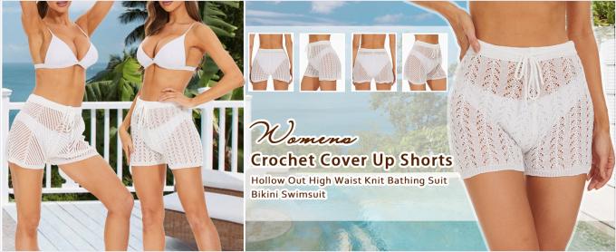 Womens Crochet Cover Up Shorts Hollow Out High Waist Knit Bathing Suit Bikini Swimsuit Hollow Strap Halter Neck Handmade Knitted Crochet Swimsuit Crochet Bikini Bra Set Crochet Bikini