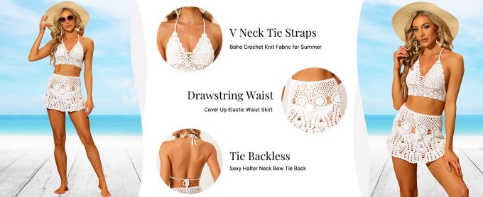 Bikini Set Hollow Out Cami Top Mini Skirt Summer Beach Crochet Knit Sets Swimwear Cover Up Fashion Beach Hand Crochet Shawl Capelet Skirt Knitted Texture