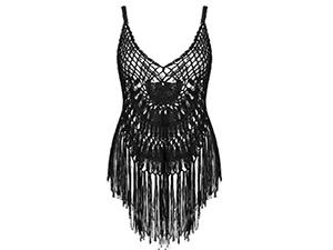 One-Piece Short Hand Crochet Shawl Swimsuit Cover Ups Fashion Accessories Swimsuit Beach Swimsuit Cover Up Women Crochet Bikini Coverups Summer Pool Swimwear Tassel Dress