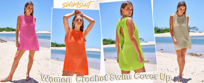 Women Crochet Halter Mini Dress Beach Cover Up Swimwear Cover Up Fashion Beach Hand Crochet Shawl Capelet Skirt Knitted Texture One-Piece Short Hand Crochet Shawl Swimsuit Cover Ups