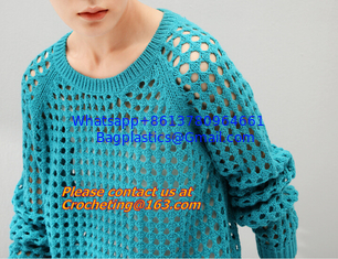 China Crochet,Women Loose Crochet Knitted Blouse Wears O-Neck Hollow Pullover Wool Sweaters Top supplier