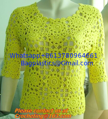 China Crochet Sweaters, Women Fashion All-match Contrast Color Knitted Tricot Summer O-Neck Pullover Blouse Tops supplier