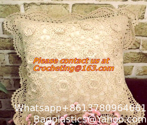 China 45x45 cm 100% natural cotton crochet hook pillow cover cushion cover white beige for sofa supplier