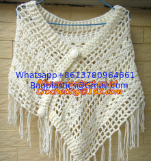 China White Fringe Crochet Cape Poncho Shawl Wrap Jacket Granny Square Pattern Hippie Clothing supplier