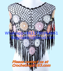 China Black Fringed Shawl Wrap Crochet Beaded Scarves with tassel, Handmade, Crocheted Multiwear supplier
