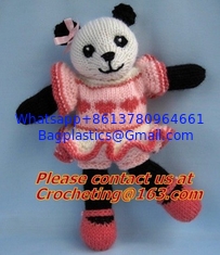 China Hand knit bear toy, hand knit panda toy, knit, knitting girl, 100% cotton yarn custom toys supplier
