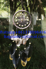 China Wind Chimes Indian Style Feather Leather Gold Dream Catcher for Home Decor Hanging Decoration Nice Gift supplier