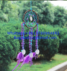 China Circular Purple Handmade Dream Catcher Net With Feathers Wall Hanging Decoration Decor Craft Gift Wind Chimes for Home supplier