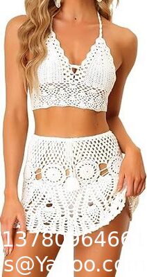 China Bikini Set Hollow Out Cami Top Mini Skirt Summer Beach Crochet Knit Sets Swimwear Cover Up Fashion Beach Hand Crochet Shawl Capelet Skirt Knitted Texture supplier