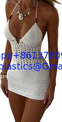 China Women Crochet Halter Mini Dress Beach Cover Up Swimwear Cover Up Fashion Beach Hand Crochet Shawl Capelet Skirt Knitted Texture One-Piece Short Hand Crochet Shawl Swimsuit Cover Ups supplier