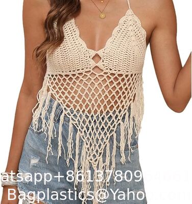 China Crochet Top For Women Summer Beach Wear Boho Halter Backless Bikini Tank Tops Tassel Crochet Knit Bra Bralette Cover Up Women Crochet Swimsuit Cover Up Set Long Sleeve Summer Bathing Suit Beach supplier