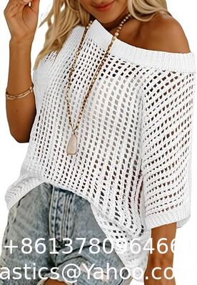 China Fashion Accessories Swimsuit Swimsuit Coverup For Women Beach Vacation Clothes Spring Summer Scoop Neck Short Sleeve Sweaters Casual Crochet Knit Tops supplier