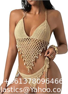 China Women'S Boho Hollow Out Halter Bikini Sets Shell Crochet Summer Beach Swimsuit Bathing Suit Skirt Knitted Texture One-Piece Short Hand Crochet Shawl Swimsuit Cover Ups Fashion Accessories supplier