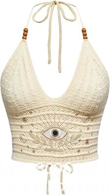 China Women'S Plus Size Crochet Halter Crop Top Lace Up Backless Embroidered Hippie Boho Tank Crochet Swimsuit Beach Overskirt Swimsuit Cover Ups supplier
