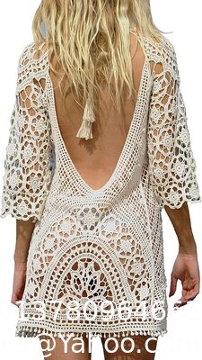 China Swimwear Cover Up Fashion Beach Hand Crochet Women'S Crochet Lace Bikini Swimsuit Cover Up – Lightweight Hollow Out Bathing Suit Cover For Vacation, Pool, Resort supplier