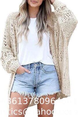 China Womens Crochet Cardigan Sweater Kimonos Boho Solid Color Oversized Fall Open Front Outwear Crochet Cardigan Tie Front Hollow Out Long Sleeves Summer Knit Cover Cardigans supplier