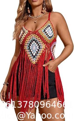 China Swimsuit Cover Ups Fashion Accessories Swimsuit Bra Set Crochet Bikini Women's Plus Size Floral Crochet Cami Top Boho Hollow Out Fringe Sleeveless Cover Up Tops supplier