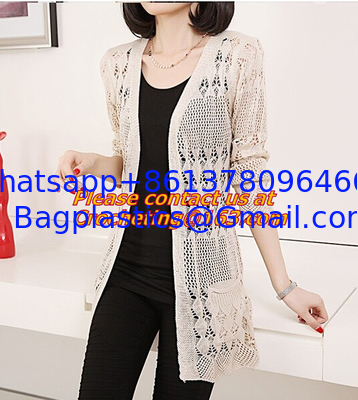 Cardigan Women casual Sweet gray black Crochet Knitted Blouse Long-sleeve Tops Women long Sweaters Cardigans supplier