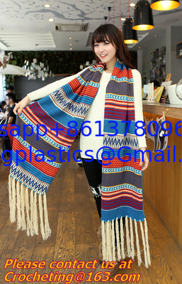 Large Women Warm Winter Long Striped Shawl Wrap Tassel Scarf Thick Wool Crochet Scarves supplier