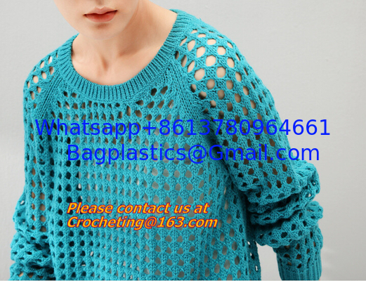 Crochet,Women Loose Crochet Knitted Blouse Wears O-Neck Hollow Pullover Wool Sweaters Top supplier