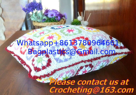 square Asian style colorful corchet hook made cotton pillow cover cushion overlay as home supplier