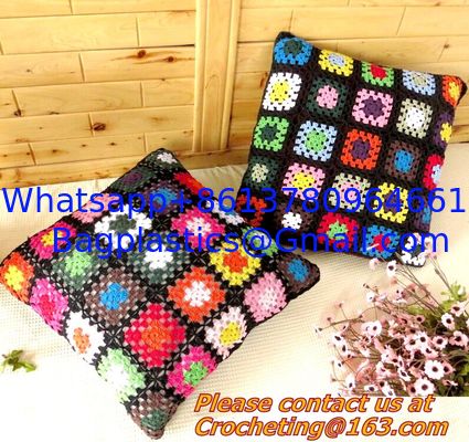 square Asian style colorful corchet hook made cotton pillow cover cushion overlay as home supplier