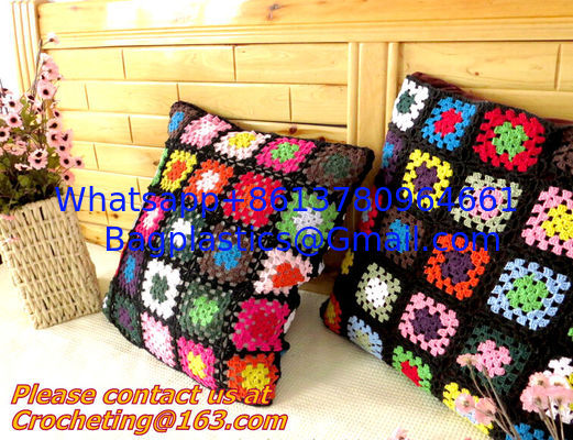 square Asian style colorful corchet hook made cotton pillow cover cushion overlay as home supplier