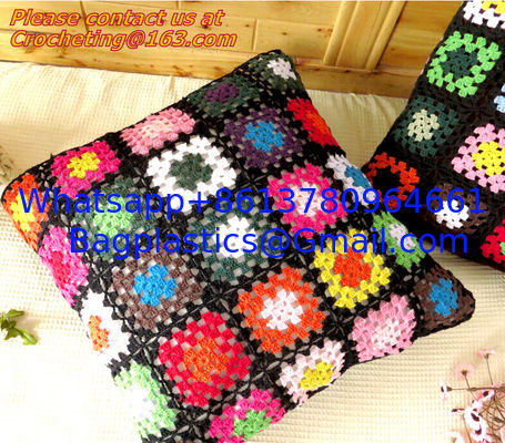 square Asian style colorful corchet hook made cotton pillow cover cushion overlay as home supplier