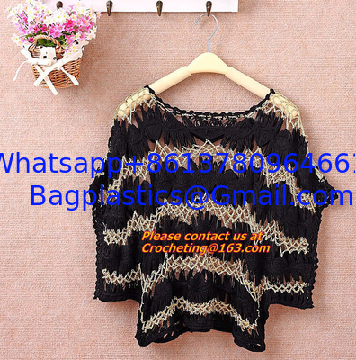 Women Hand Crocheted Batwing Sleeve Sweater, Cover up, pull over, Garment with hat, appare supplier