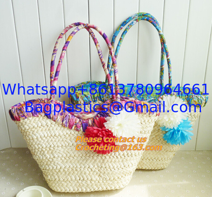 Fashion Straw Beach Bag Summer Weave Woven Women Shoulder Bags Straw Handbags with Ribbons supplier