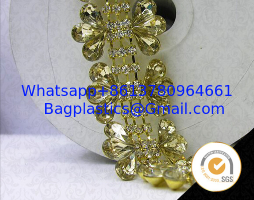 Decorative colourful beautiful rhinestones chain brass cup cahin for garment, pearl and rhinestone trimmings wholesale supplier