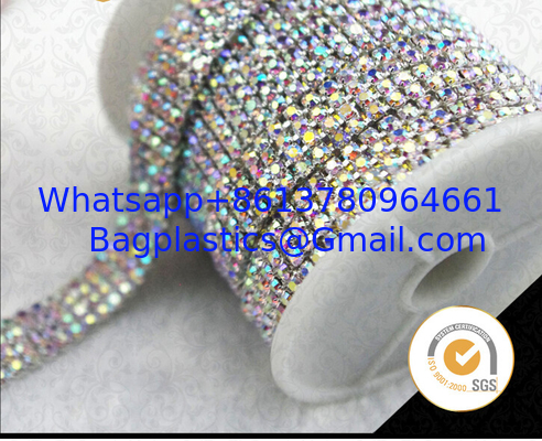 Decorative colourful beautiful rhinestones chain brass cup cahin for garment, pearl and rhinestone trimmings wholesale supplier