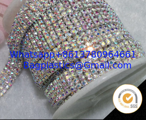 Decorative colourful beautiful rhinestones chain brass cup cahin for garment, pearl and rhinestone trimmings wholesale supplier