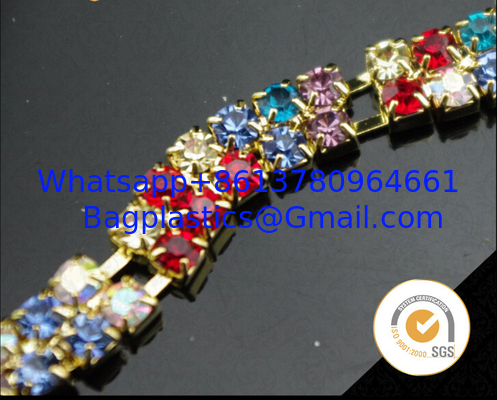 Decorative colourful beautiful rhinestones chain brass cup cahin for garment, pearl and rhinestone trimmings wholesale supplier