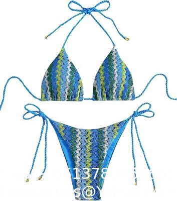 Triangle Bikini for Women Knitted Rope Halter Bikini Sets Bathing Suit Side Tie Swimsuits Beachwear Crochet Swimsuit Beach Overskirt Swimsuit Cover Ups Hand Crochet Shawl supplier