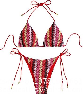 Triangle Bikini for Women Knitted Rope Halter Bikini Sets Bathing Suit Side Tie Swimsuits Beachwear Crochet Swimsuit Beach Overskirt Swimsuit Cover Ups Hand Crochet Shawl supplier