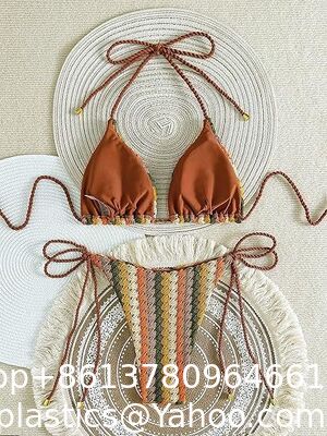 Triangle Bikini for Women Knitted Rope Halter Bikini Sets Bathing Suit Side Tie Swimsuits Beachwear Crochet Swimsuit Beach Overskirt Swimsuit Cover Ups Hand Crochet Shawl supplier