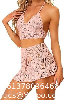 Bikini Set Hollow Out Cami Top Mini Skirt Summer Beach Crochet Knit Sets Swimwear Cover Up Fashion Beach Hand Crochet Shawl Capelet Skirt Knitted Texture supplier