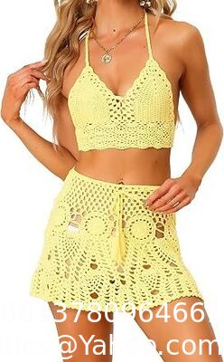 Bikini Set Hollow Out Cami Top Mini Skirt Summer Beach Crochet Knit Sets Swimwear Cover Up Fashion Beach Hand Crochet Shawl Capelet Skirt Knitted Texture supplier