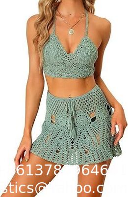 Bikini Set Hollow Out Cami Top Mini Skirt Summer Beach Crochet Knit Sets Swimwear Cover Up Fashion Beach Hand Crochet Shawl Capelet Skirt Knitted Texture supplier