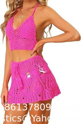 Bikini Set Hollow Out Cami Top Mini Skirt Summer Beach Crochet Knit Sets Swimwear Cover Up Fashion Beach Hand Crochet Shawl Capelet Skirt Knitted Texture supplier