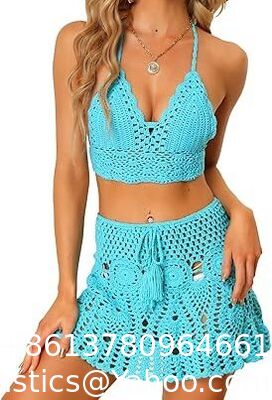 Bikini Set Hollow Out Cami Top Mini Skirt Summer Beach Crochet Knit Sets Swimwear Cover Up Fashion Beach Hand Crochet Shawl Capelet Skirt Knitted Texture supplier