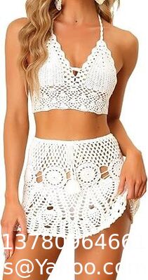 Bikini Set Hollow Out Cami Top Mini Skirt Summer Beach Crochet Knit Sets Swimwear Cover Up Fashion Beach Hand Crochet Shawl Capelet Skirt Knitted Texture supplier