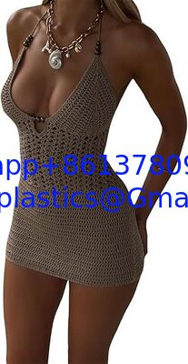 Women Crochet Halter Mini Dress Beach Cover Up Swimwear Cover Up Fashion Beach Hand Crochet Shawl Capelet Skirt Knitted Texture One-Piece Short Hand Crochet Shawl Swimsuit Cover Ups supplier