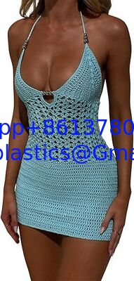 Women Crochet Halter Mini Dress Beach Cover Up Swimwear Cover Up Fashion Beach Hand Crochet Shawl Capelet Skirt Knitted Texture One-Piece Short Hand Crochet Shawl Swimsuit Cover Ups supplier