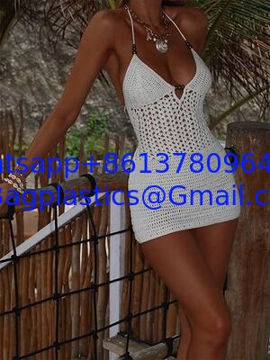 Women Crochet Halter Mini Dress Beach Cover Up Swimwear Cover Up Fashion Beach Hand Crochet Shawl Capelet Skirt Knitted Texture One-Piece Short Hand Crochet Shawl Swimsuit Cover Ups supplier